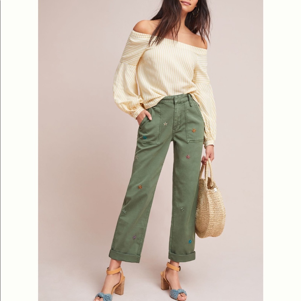 Anthropologie Embroidered Boyfriend Utility Pants